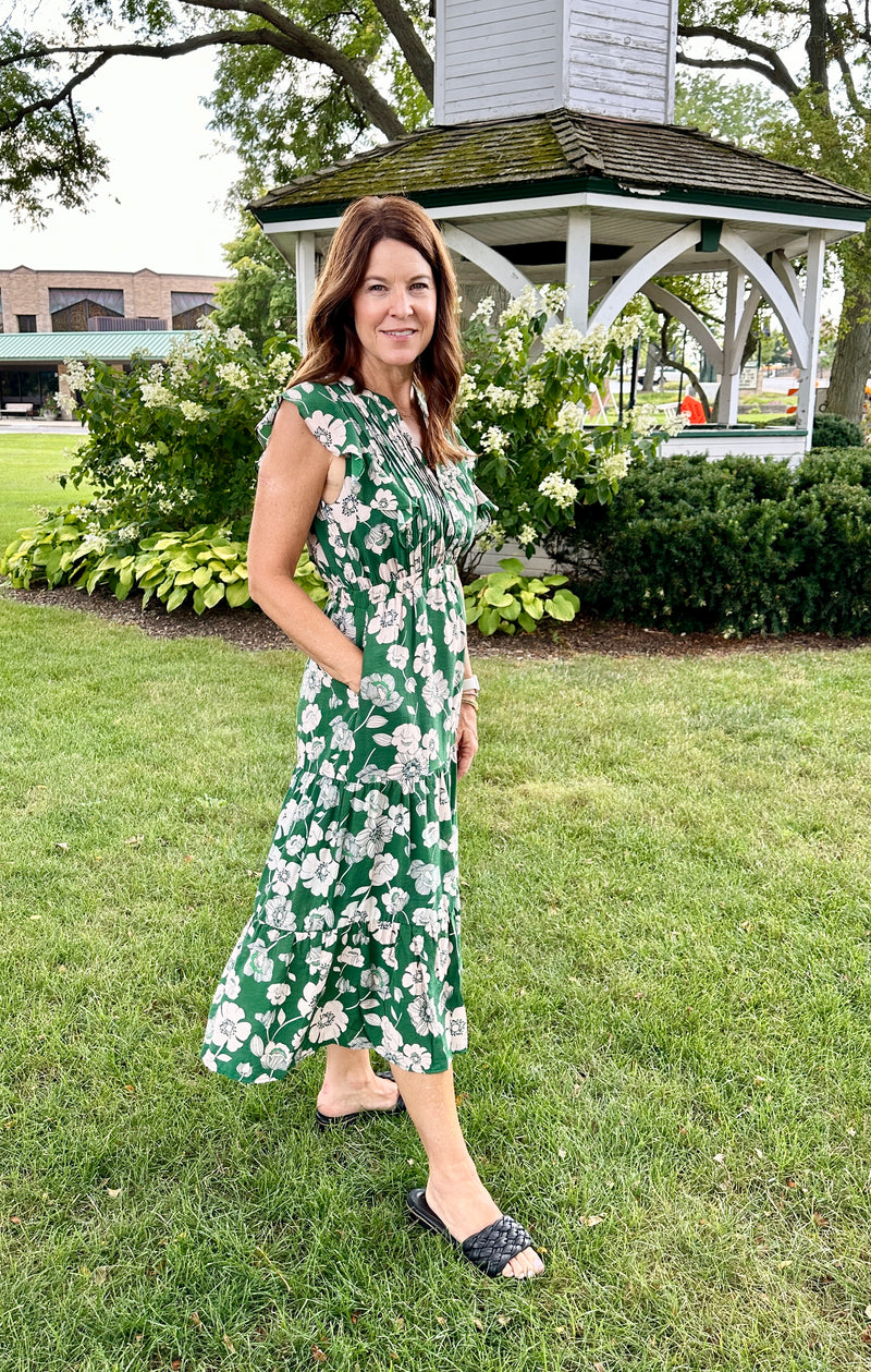 Green Flutter Sleeve Maxi Dress