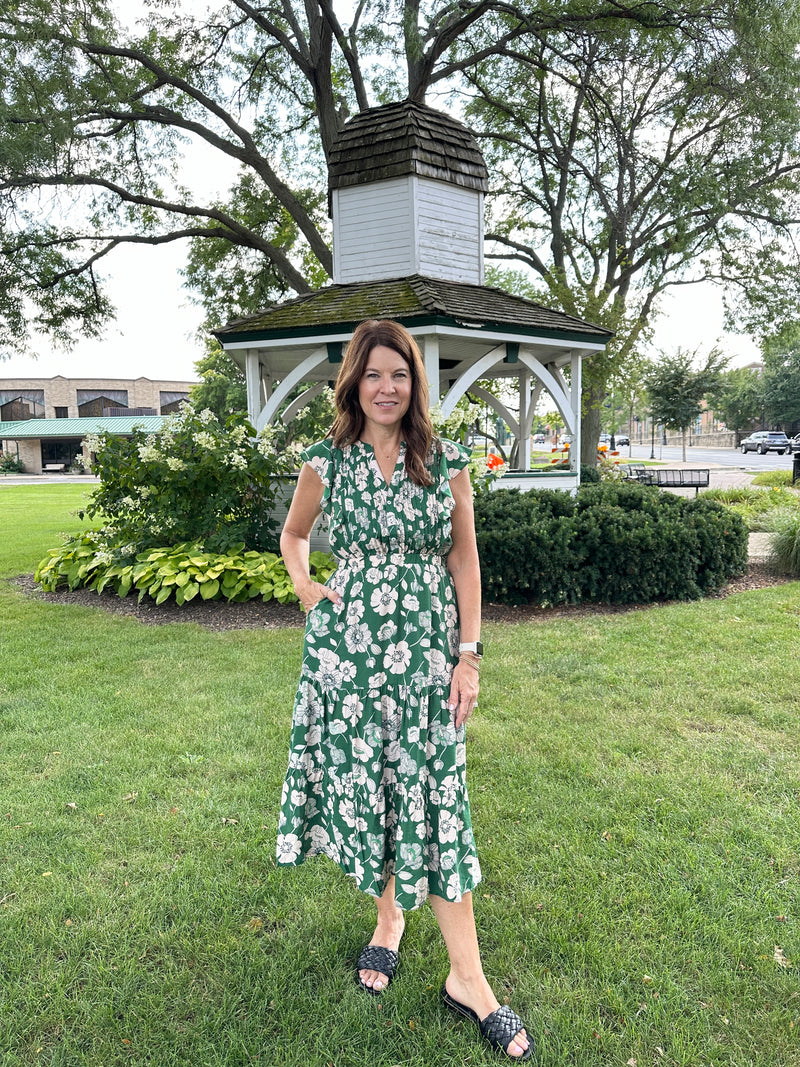 Green Flutter Sleeve Maxi Dress