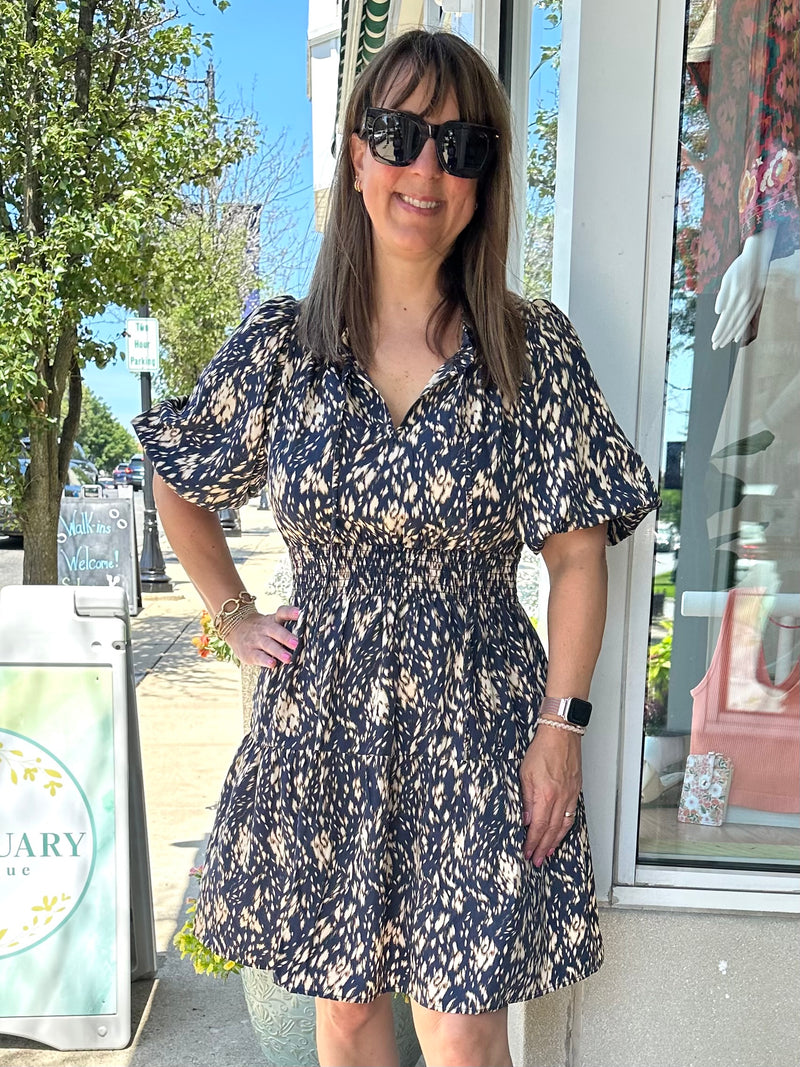 Puff Sleeve Smocked Waist Dress