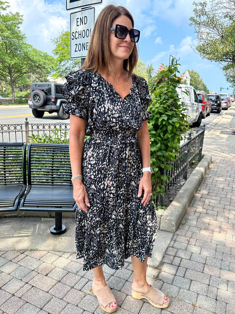 Ruffle Sleeve Midi Dress