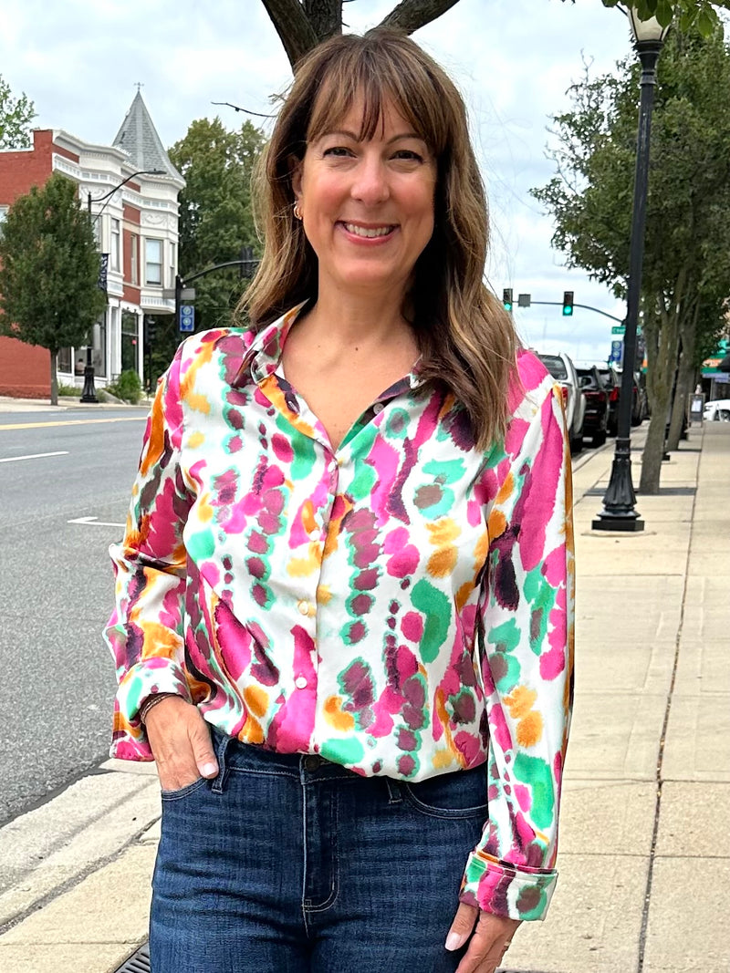 Watercolor Button Front Top