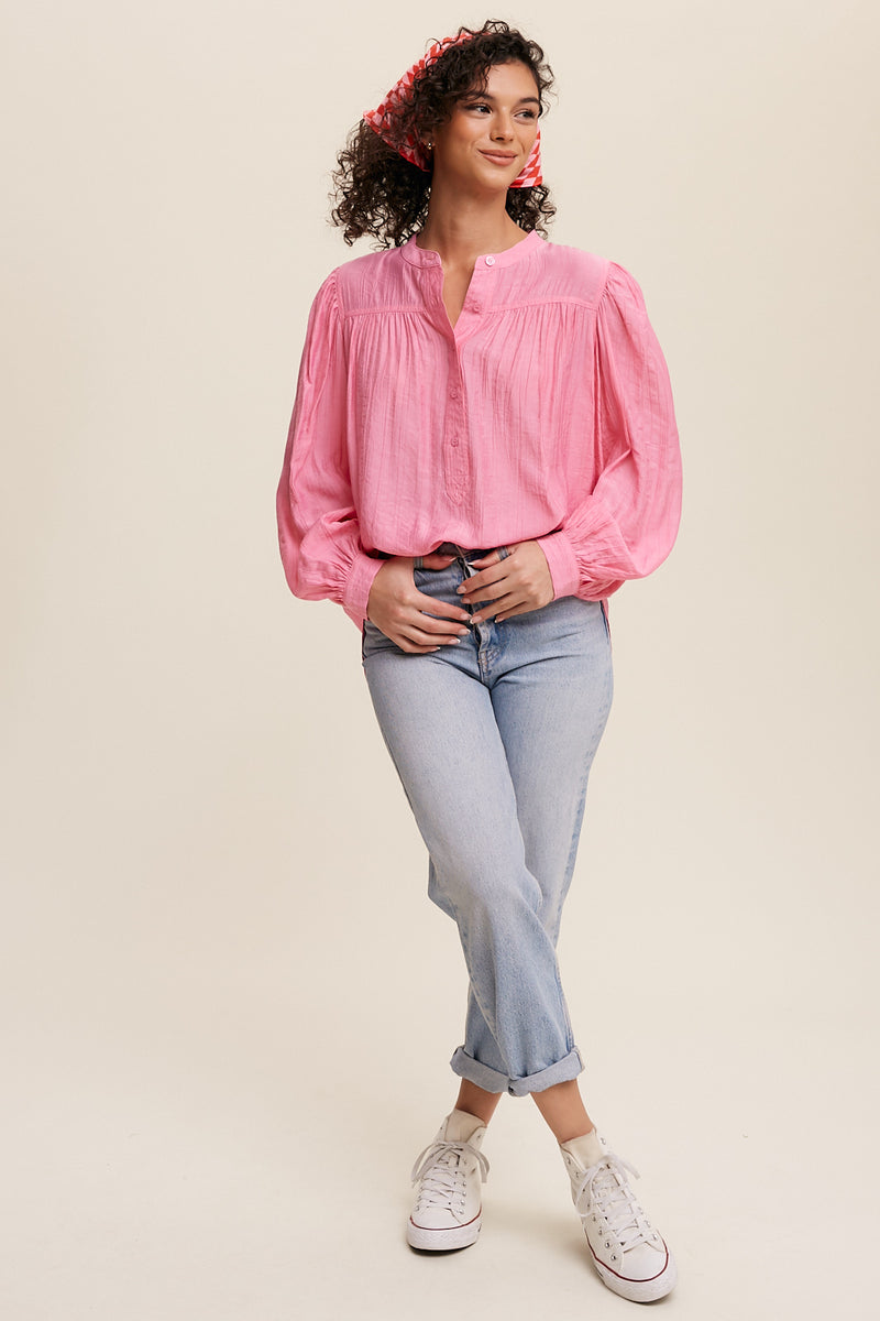 Button Down Long Sleeve Blouse Top