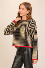 Contrast Sweater with Red Trim