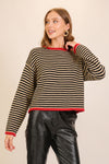 Contrast Sweater with Red Trim