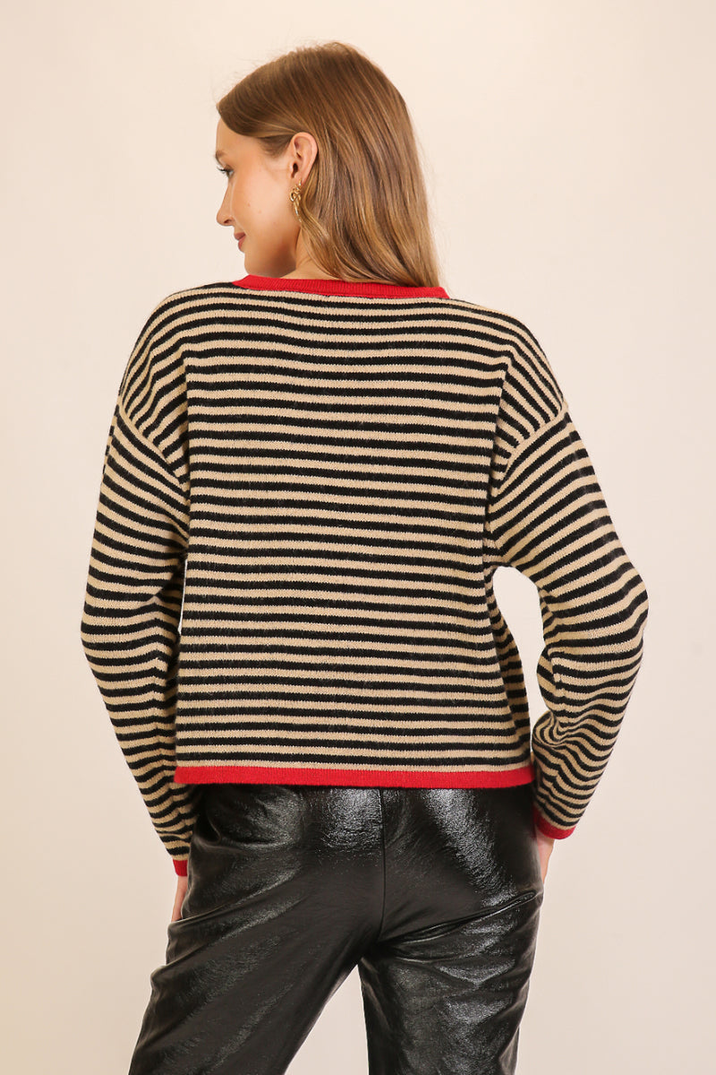 Contrast Sweater with Red Trim