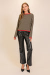 Contrast Sweater with Red Trim