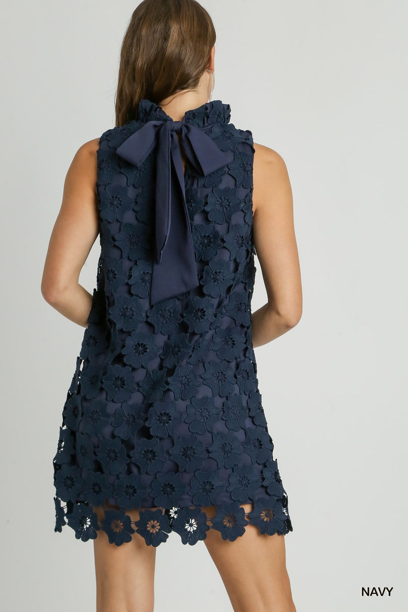 Navy Floral Lace Dress