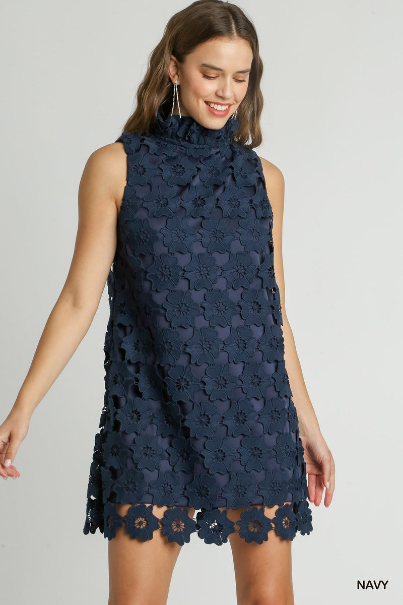 Navy Floral Lace Dress