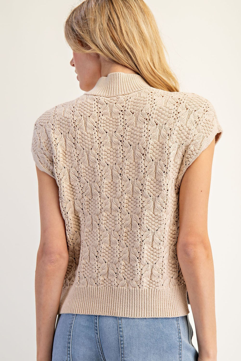 Cable Knit Mock Oatmeal Sweater Vest