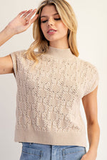 Cable Knit Mock Oatmeal Sweater Vest