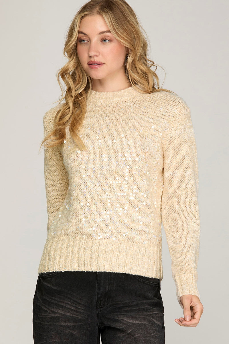 Long Sleeve Clear Sequin Sweater