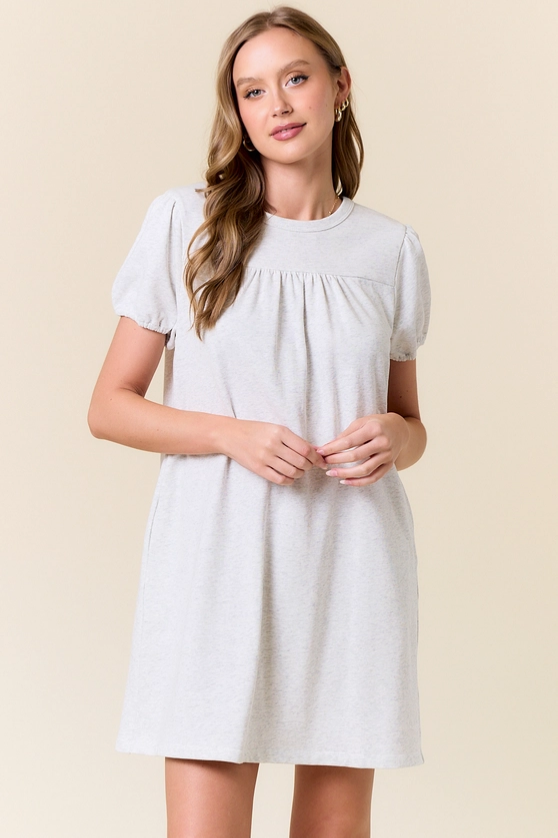 French Terry Puff Short Sleeve Swing Mini Dress