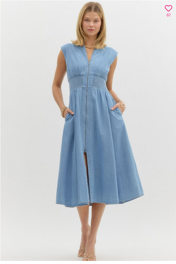 Denim Sleeveless Zip Up Dress