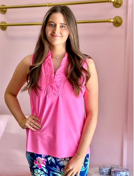 Evelyn Ruffle Sleeveless Top in Bubblegum