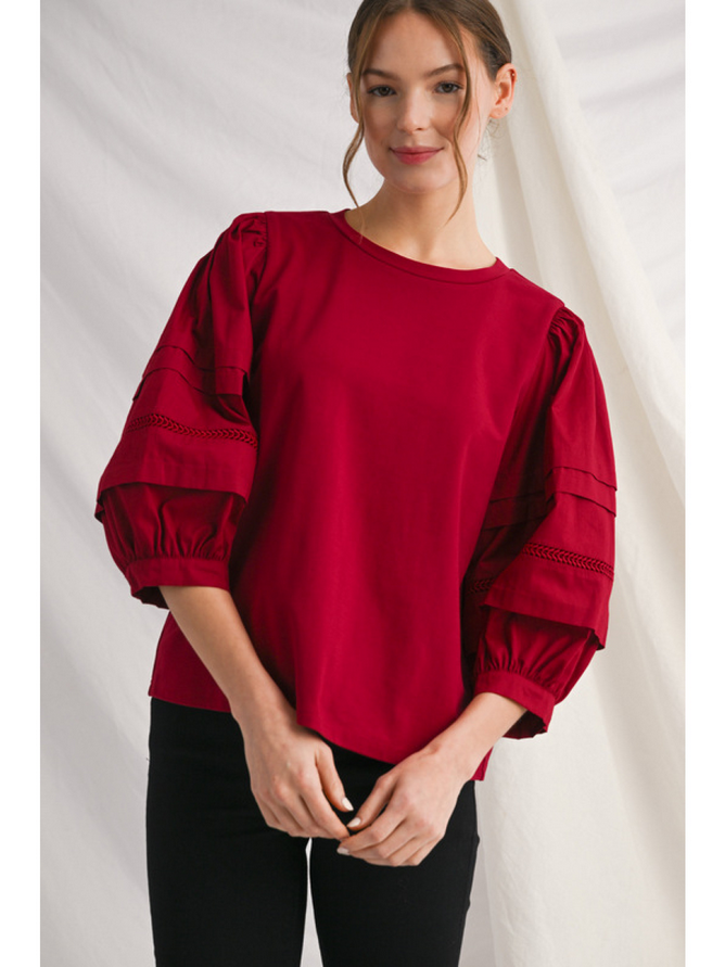 Burgundy Ladder Lace Trim Top