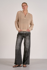 Oatmeal Open Knit 1/2 Zip Sweater