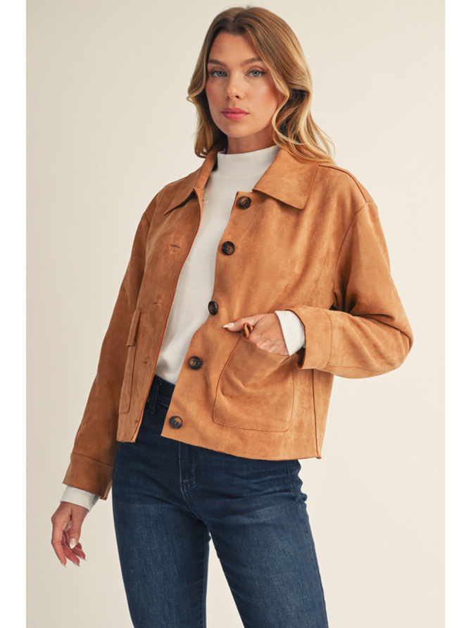 Camel Suede Jacket with Pockets