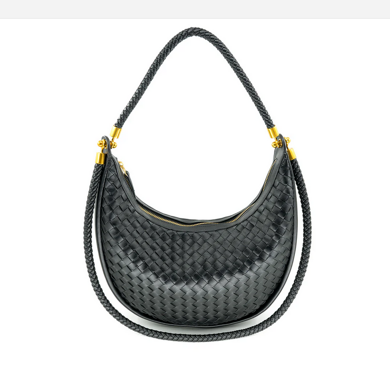 Black Woven Hobo Handbag