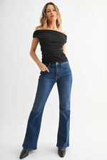 Mid Rise Dark Denim Flare