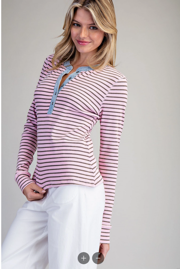 Pink and Cocoa Two Toned Button Down Top