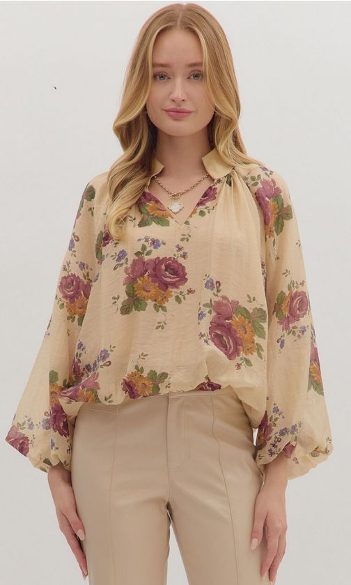 Floral Print Elastic Waist Hem