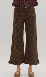 Animal Print Wide Leg Pants With Ruffle