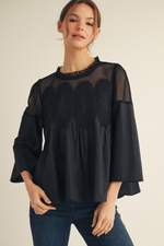Mesh and Crochet Black Blouse