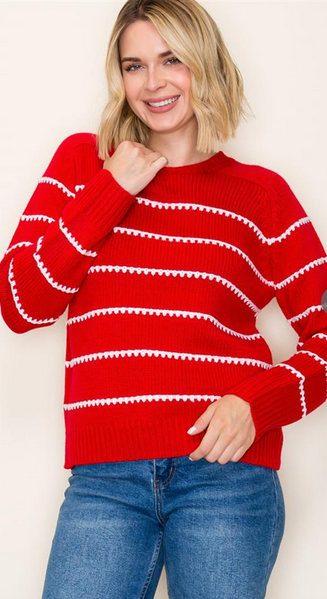 Cherry Red Sweater with Stitching