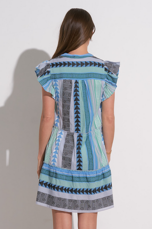Elan Blue Green Arrow Print Dress