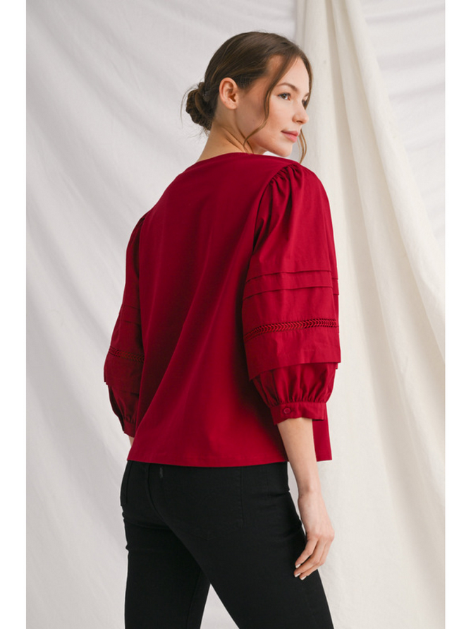 Burgundy Ladder Lace Trim Top