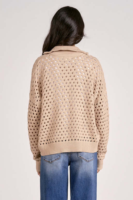 Oatmeal Open Knit 1/2 Zip Sweater