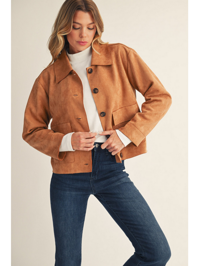 Camel Suede Jacket with Pockets