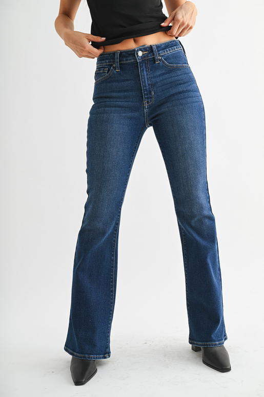 Mid Rise Dark Denim Flare