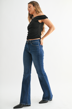 Mid Rise Dark Denim Flare
