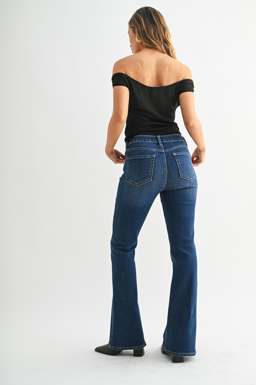Mid Rise Dark Denim Flare
