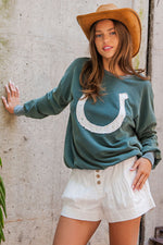 Snow Washed Horseshoe Pullover Sweatshirt in Green