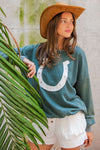 Snow Washed Horseshoe Pullover Sweatshirt in Green
