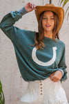 Snow Washed Horseshoe Pullover Sweatshirt in Green