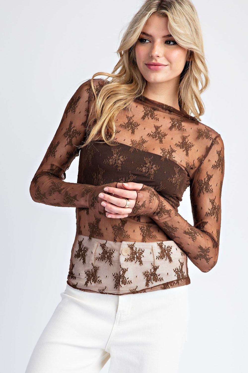 Espresso Lace Long Sleeve Top