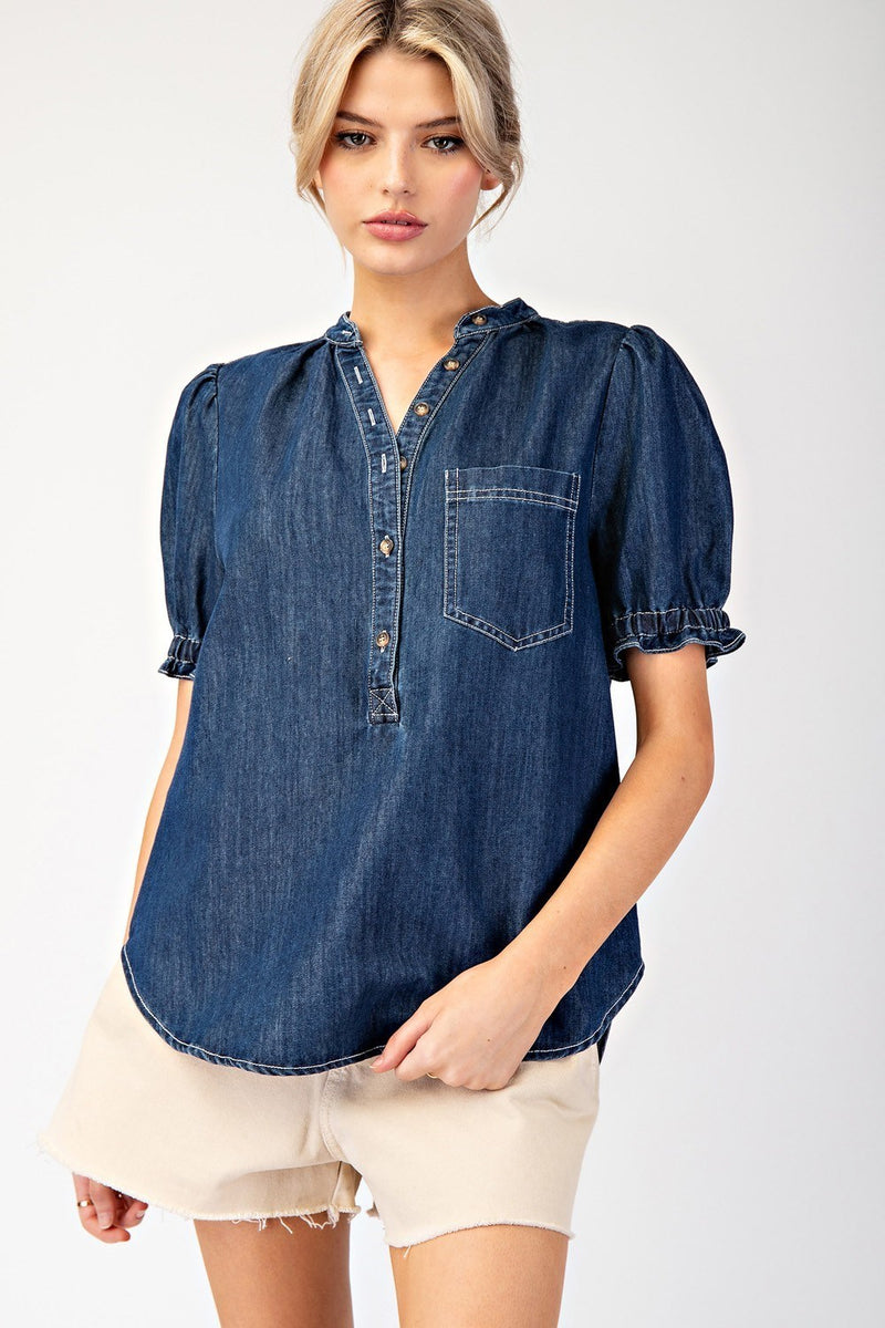 Mineral Washed Denim Top