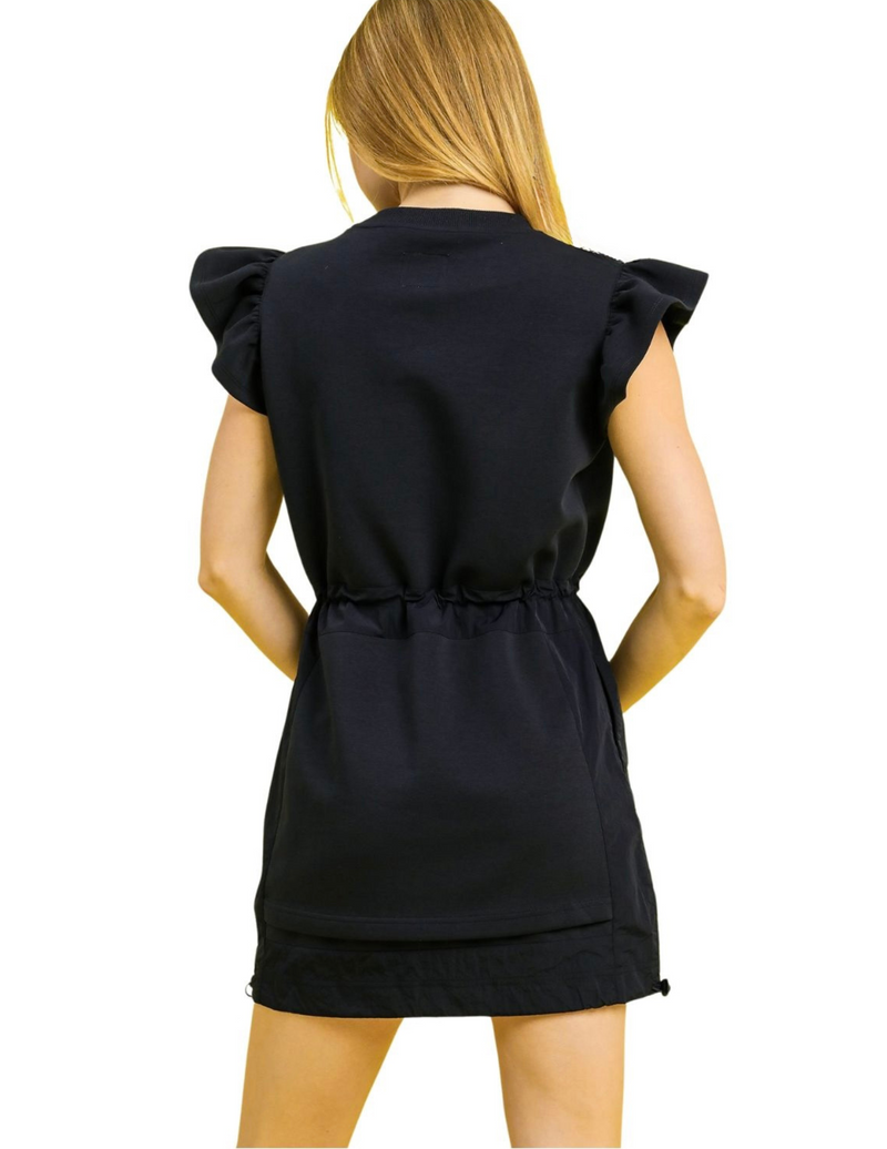 Navy Ruffle Sleeve Dress