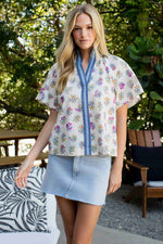 Flower Print Short Sleeve Blouse