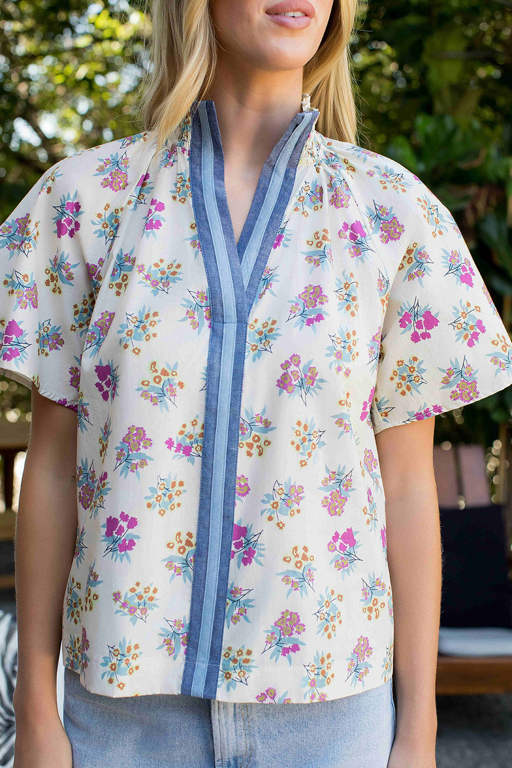 Flower Print Short Sleeve Blouse
