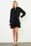 Long Sleeve Flutter Black Dress