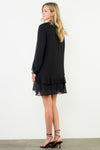 Long Sleeve Flutter Black Dress