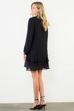 Long Sleeve Flutter Black Dress