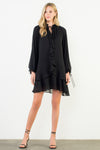 Long Sleeve Flutter Black Dress