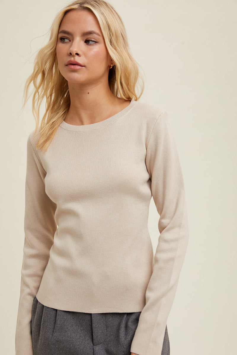 Champagne Crew Neck Knit Sweater