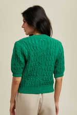 Kelly Green Cable Knit Cardigan Sweater