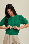 Kelly Green Cable Knit Cardigan Sweater